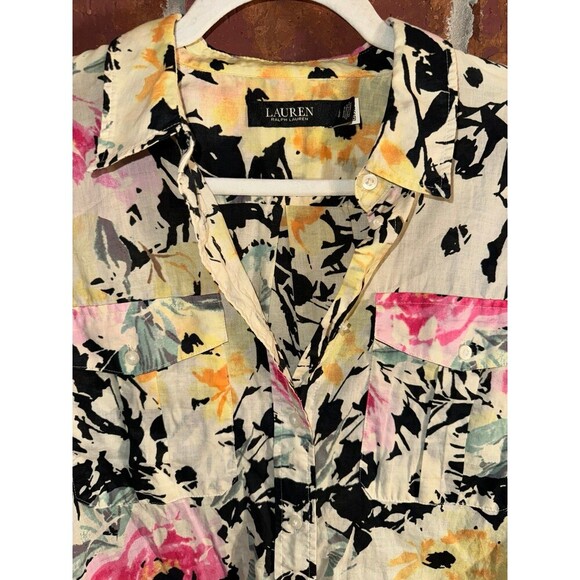 Lauren Ralph Lauren black label floral cotton button up blouse size large - Picture 4 of 8